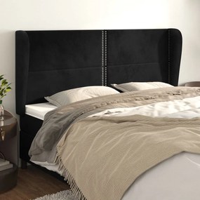 Cabeceira de cama c/ abas veludo 183x23x118/128 cm preto