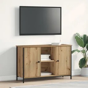 Armário de TV vidaXL Preto Carvalho 101x35x65 cm Madeira Ing. e Aço
