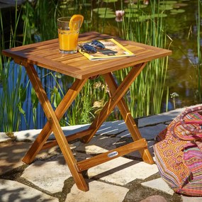 Mesa de jardim em madeira de acácia oleada 46x46 cm dobrável