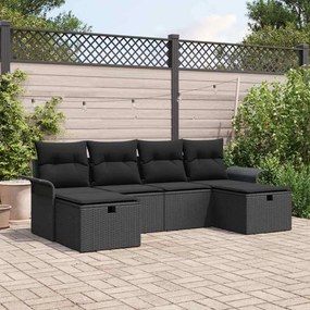 vidaXL Conjunto de Sofás de Jardim de 6 Peças com Almofadas Preto Rattan Poliéster