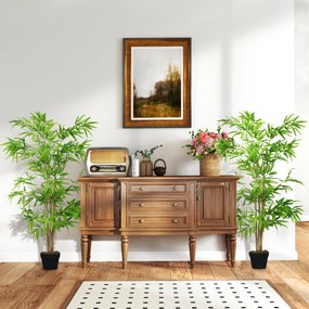 Conjunto de 2 bambus artificiais - Altura 1,5 m 644 folhas densas e realistas - Vaso incluído Preto com líquen verde