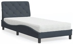 Cama com colchão 90x200 cm veludo cinzento-escuro