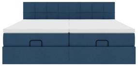 Estrutura de cama otomana com colchões 180x200cm tecido azul
