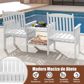 Banco de jardim exterior em madeira de abeto de 2 lugares 165 x 60 x 88 cm com mesa central de 2 níveis e orifício para guarda-sol de 5 cm para pátio