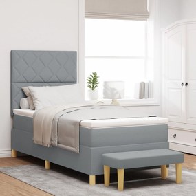Cama Box Spring com Colchão &amp; Banco Cinza Claro 100x200 cm Tecido
