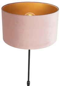 Candeeiro de pé preto com abajur em veludo rosa com dourado 35 cm - Parte Country / Rústico