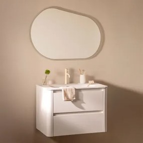 Conjunto De Móveis De Banheiro De Madeira Egerton Com Pia Integrada Branco & Oval Led E Anti-embaciamento 100x80 Cm Meunier & Tapioca - Sklum