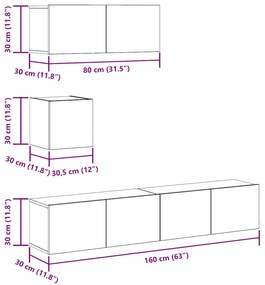 Conjunto de armário TV parede 4 pcs madeira carvalho artisiano