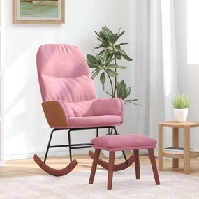 vidaXL Cadeira de baloiço com banco p/ pés veludo rosa