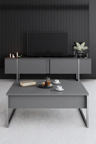 Conjunto de Mobiliário de Sala Luxe – Antracite e Prateado – Móveis co