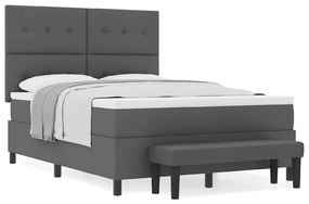 Cama Box com Colchão e Banco Cinza Escuro 140x200 cm Tecido