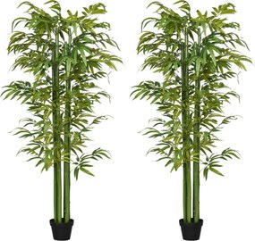 HOMCOM Conjunto de 2 Plantas Artificiais Bambus Artificiais para Interiores e Exteriores Ø17x180 cm Verde | Aosom Portugal