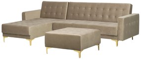 Sofá de canto 4 lugares com repousa-pés em veludo cor de areia à direita ABERDEEN Beliani