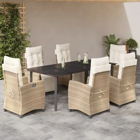 vidaXL 7 pcs conjunto de jantar p/ jardim com almofadões vime PE bege