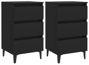 vidaXL Mesa de cabeceira c/ pernas de metal 2 pcs 40x35x69 cm preto