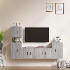 vidaXL Conjunto móveis de TV 5 pcs madeira processada sonoma cinza