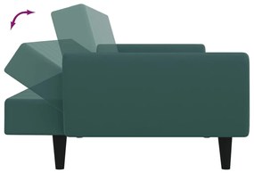 Sofá-cama 2 lugares c/ apoio de pés veludo verde-escuro