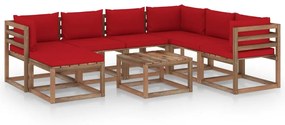 8 pcs conjunto lounge de jardim com almofadões vermelhos
