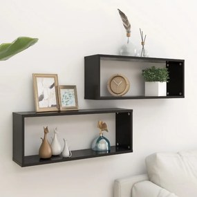 Prateleiras parede forma de cubo 2 pcs derivados madeira preto