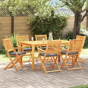 Cadeiras de Jardim Dobráveis vidaXL com Almofada Cinza 6pcs em Madeira de Acácia Sólida