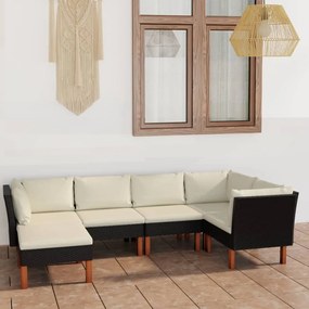 vidaXL 6 pcs conjunto lounge de jardim c/ almofadões vime PE preto