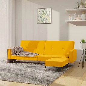Sofá-cama de 2 lugares com apoio de pés veludo amarelo