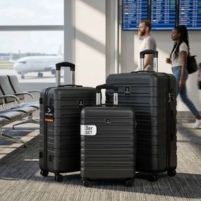 Conjunto de 3 malas de viagem com estrutura rígida «New York», rodas de 360°, ABS Pretas