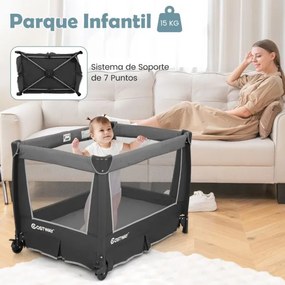 Berço dobrável 5 em 1 com berço removível 103 x 74 x 73 cm, trocador e bolsa de transporte com rodas Centro de cuidados portátil cinza