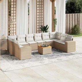 11 pcs conjunto sofás de jardim c/ almofadões vime PE bege