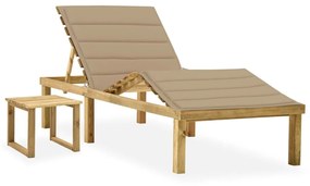 vidaXL Espreguiçadeira de jardim com mesa e almofadão pinho impregnado