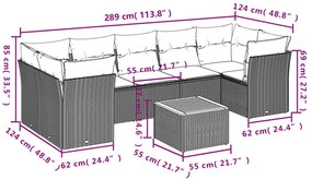 8 pcs conj. sofás jardim c/ almofadões vime PE bege misturado