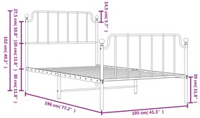 Estrutura de cama com cabeceira e pés 100x190 cm metal preto