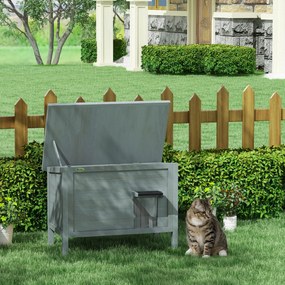 Casinha para gatos, casinha exterior elevada em madeira com teto basculante e isolamento, 85 x 50 x 68,5 cm, cinzento escuro e preto