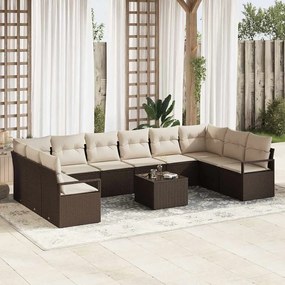 vidaXL Conjunto de Sofá de Jardim 11 pcs Marrom e Creme vime PE