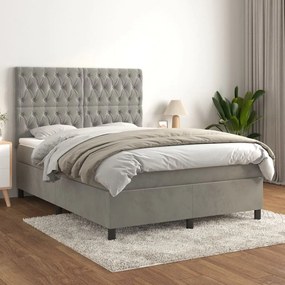 vidaXL Cama com molas/colchão 140x190 cm veludo cinzento-claro