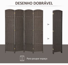 Biombo de 4 Painéis Separador de Ambientes Dobrável 160x170 cm para Sala de Estar Dormitório Escritório Castanho