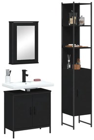 vidaXL 3 pcs conjunto móveis casa de banho derivados de madeira preto