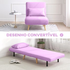 Sofá Cama Individual  Estofado em Linho com Encosto Ajustável em 5 Posições e Almofada Sofá Cama Pequeno 72x75x85 cm Rosa