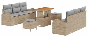 Conjunto de Sofás de Jardim vidaXL 9 Peças com Almofadas Bege Rattan A