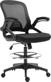 Cadeira de escritório ergonómica, com apoio para os pés com encosto em malha, altura ajustável, braços, assento almofadado e giratório a 360°, preta