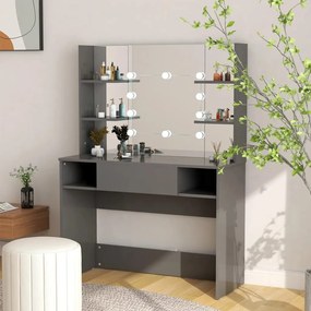 vidaXL Mesa de maquilhagem c/ luzes LED 100x40x135 cm MDF cinzento