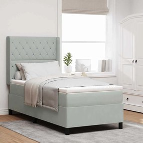 Cama Box Spring com Colchão Cinza Claro 100x200 cm Veludo