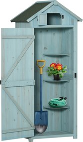 Armário de Jardim de Madeira 77x54,2x179 cm 0,3 m² Armário de Armazenamento com 3 Prateleiras e 2 Portas Azul Claro