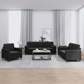 3 pcs conjunto de sofás com almofadas veludo preto