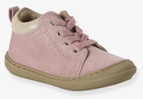 Botins com atacadores em pele macia primeiros passos. para bebé  rosa