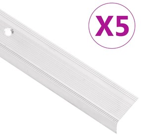 vidaXL Perfis de escada em forma de L 5 pcs 90 cm alumínio prateado