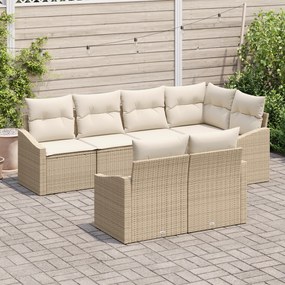 Conjunto de Jantar de Jardim com 7 Peças e Almofadas Bege em Rattan Po