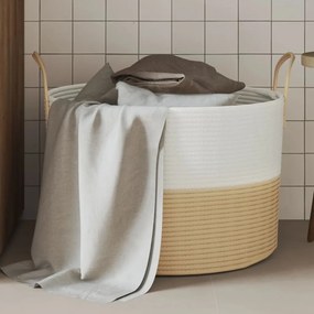 vidaXL Cesto de arrumação Ø51x33 cm algodão bege e branco