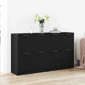 Buffets 2 pcs Madeira de Carvalho Preto 60x30x70 cm Madeira Engenharia