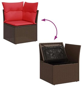 9 pcs conj. sofás jardim c/ almofadões vime PE/acácia castanho